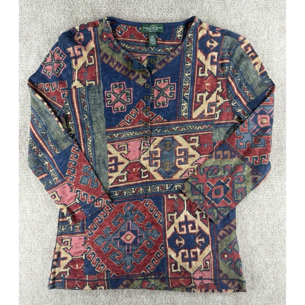 Vintage 90s Lauren Ralph Lauren Jeans Aztec Southwest Petite Med Boho Cotton